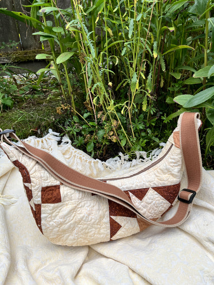 "Blooming Lattice" Upcycled Quilt Classic Crescent Bag