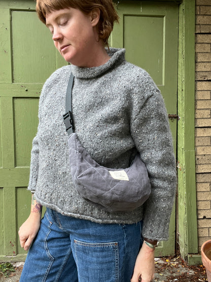 "Wood Smoke" Quilted Linen Sidekick Crescent Bag
