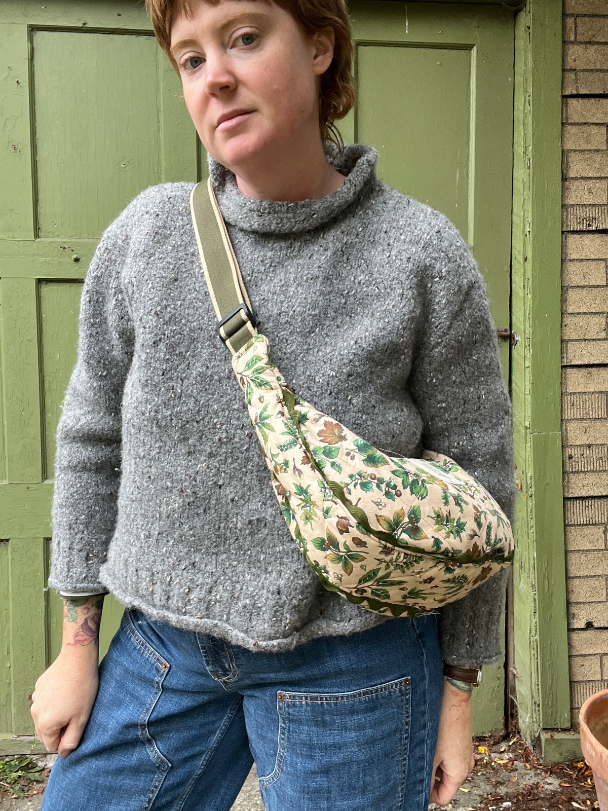 "Squirrelled Away" Upcycled Classic Crescent Bag