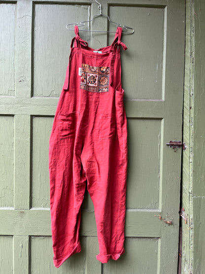 "Rust" Linen Dungarees - XL