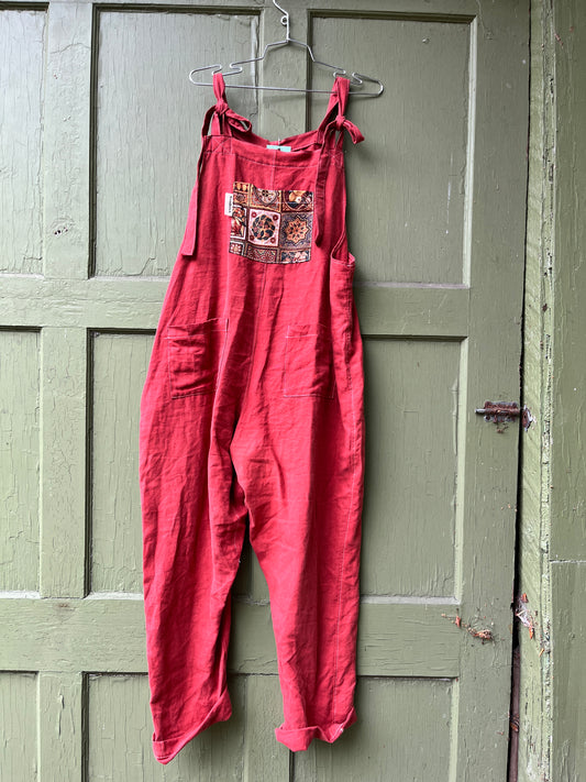 "Rust" Linen Dungarees - XL