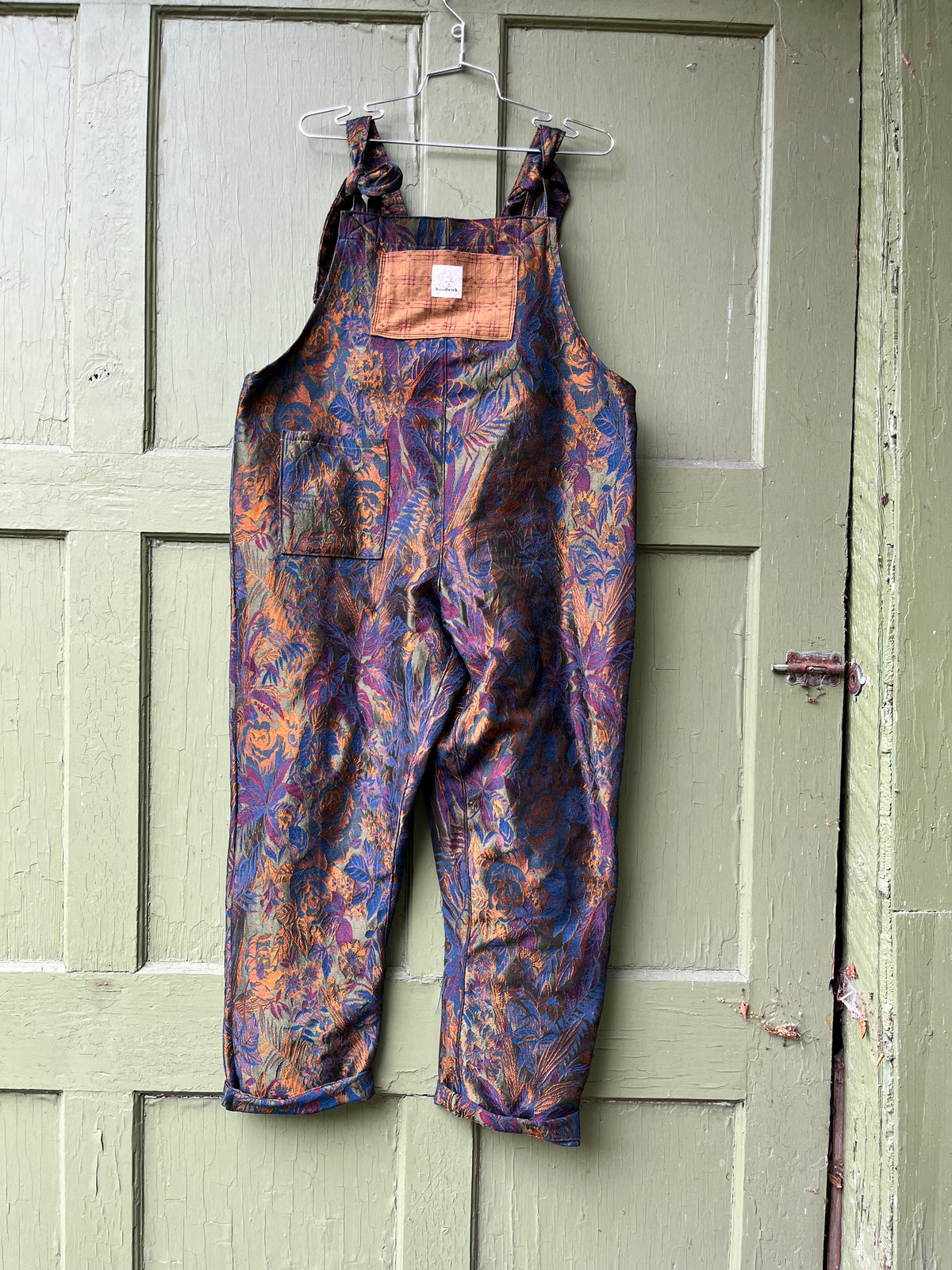 "Wet Leaves" Metallic floral Dungarees - L