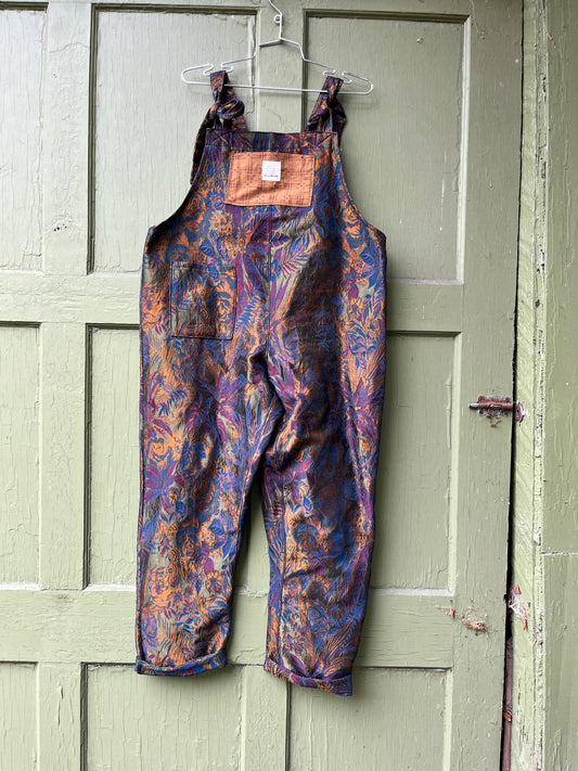 "Wet Leaves" Metallic floral Dungarees - L