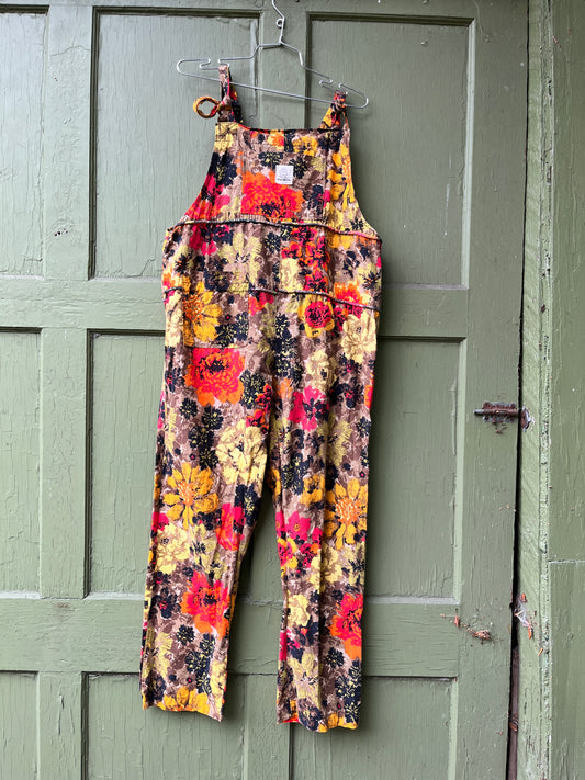 "Leaf Pile" Metallic floral Dungarees - XL