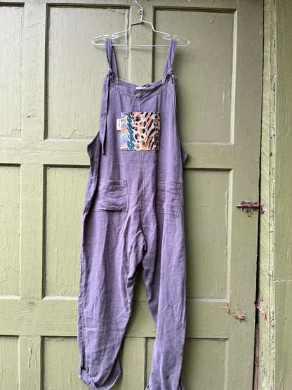 "Wood Smoke" Linen Dungarees - XL