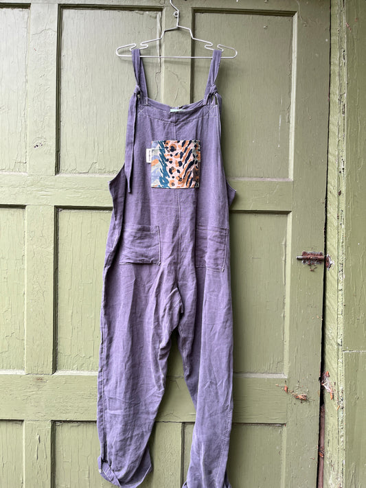 "Wood Smoke" Linen Dungarees - XL