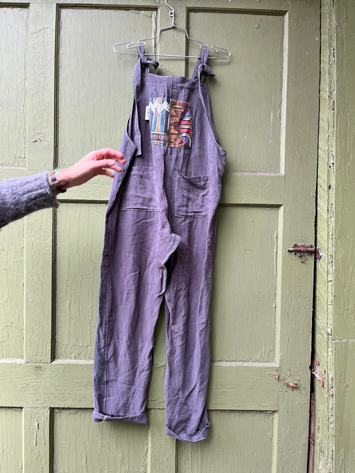 "Wood smoke" Linen Dungarees - L