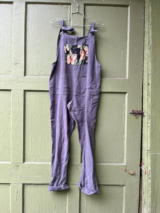"Wood smoke" Linen Dungarees - M