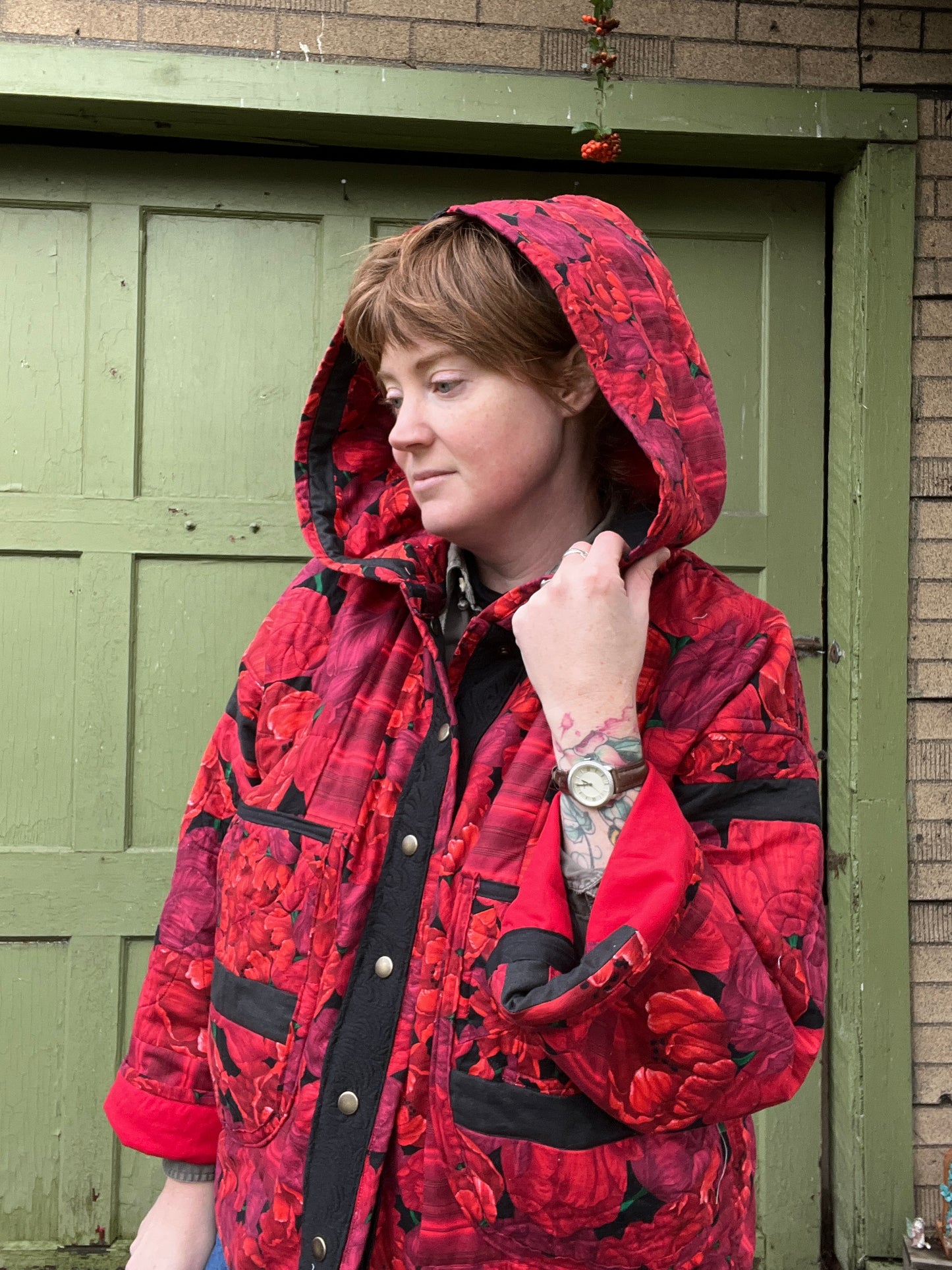 "To Grandmother's House" Hooded Quilt Coat - XL