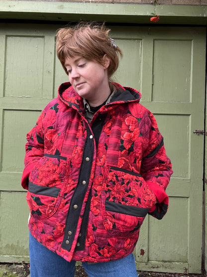 "To Grandmother's House" Hooded Quilt Coat - XL