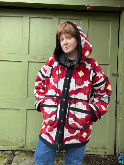 "Hood in the Woods" - Hooded Quilt Coat -L/XL