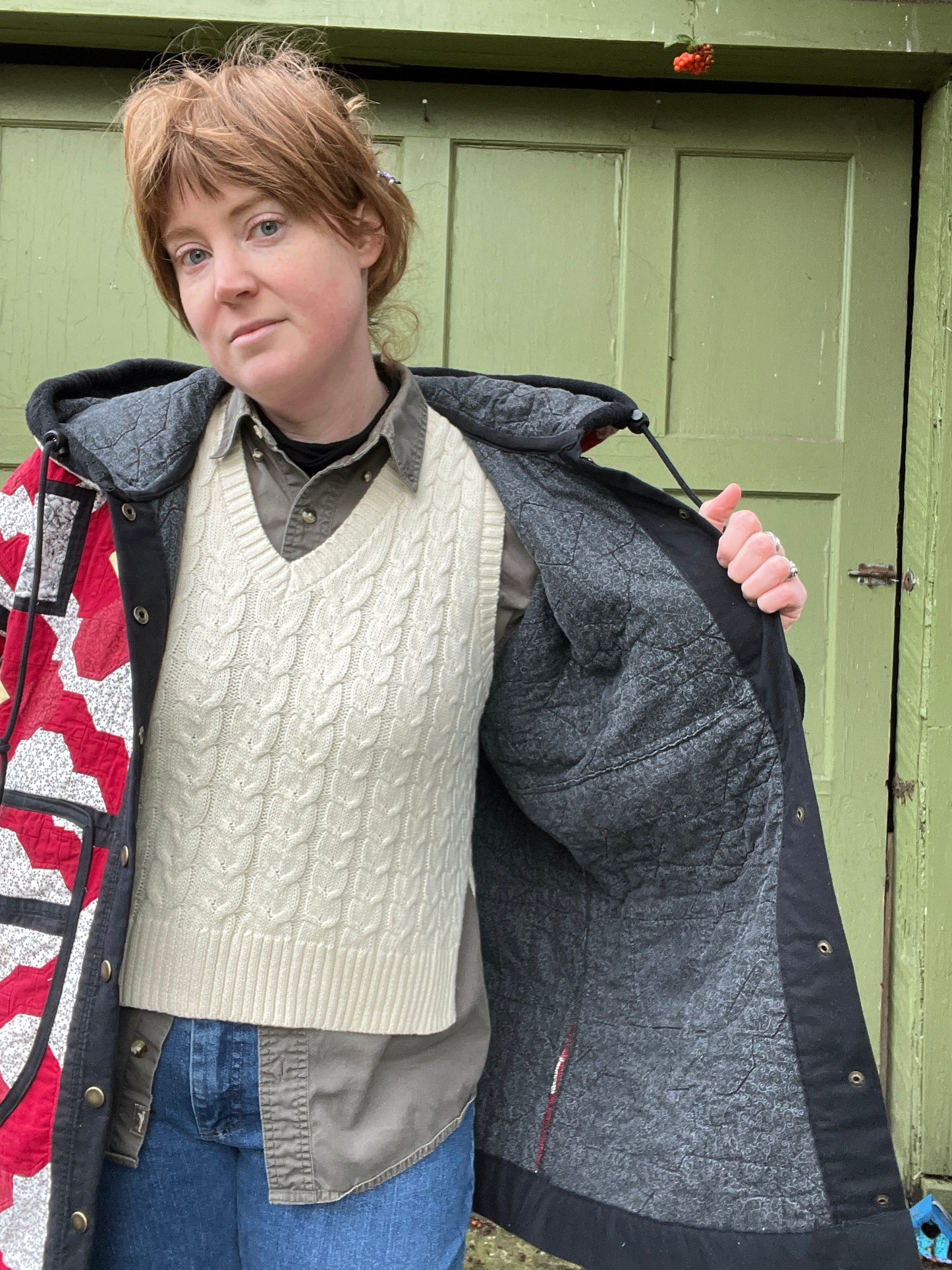 "Hood in the Woods" - Hooded Quilt Coat -L/XL