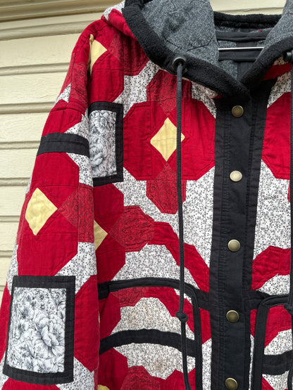 "Hood in the Woods" - Hooded Quilt Coat -L/XL