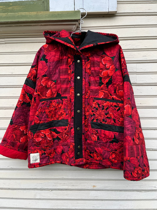 "To Grandmother's House" Hooded Quilt Coat - XL