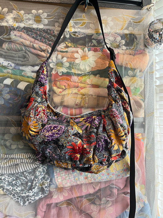 "Garden Under Snow" Ruched Crescent Bag