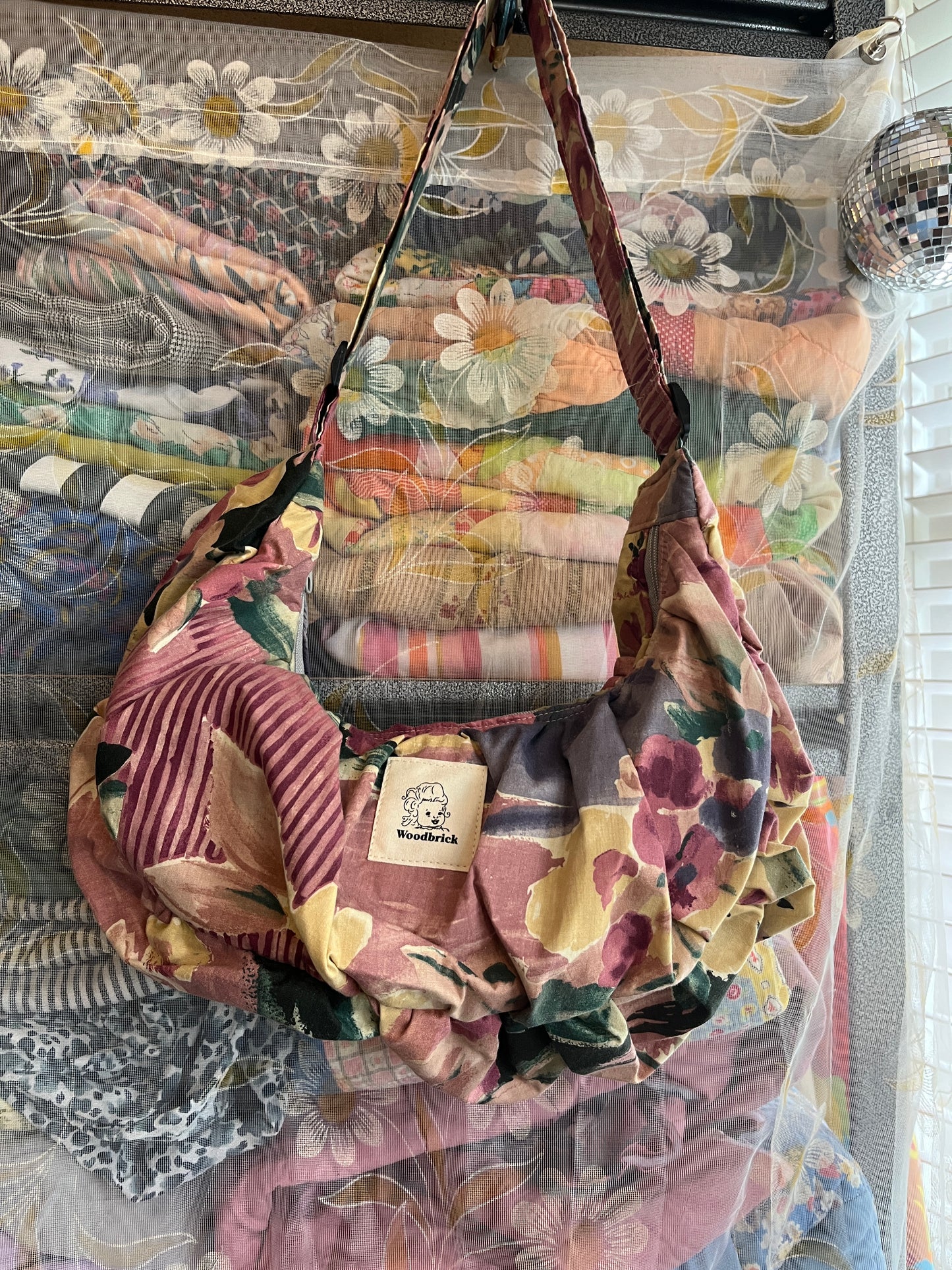 "Dusky Floral" Ruched Crescent Bag