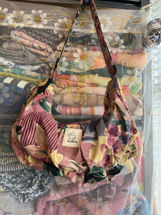 "Dusky Floral" Ruched Crescent Bag