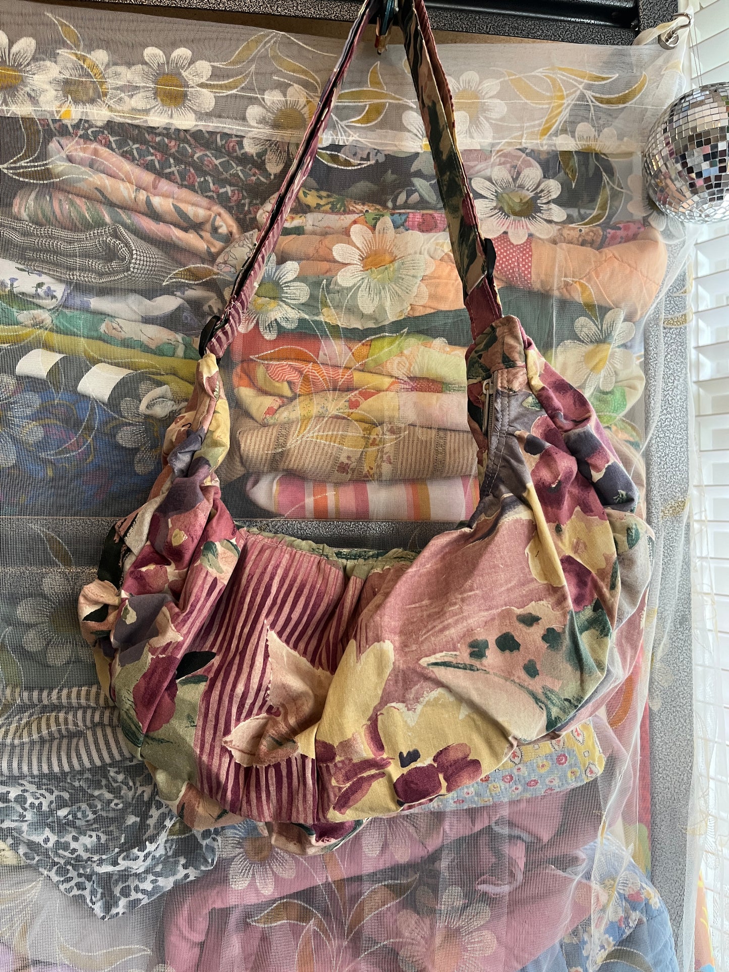 "Dusky Floral" Ruched Crescent Bag