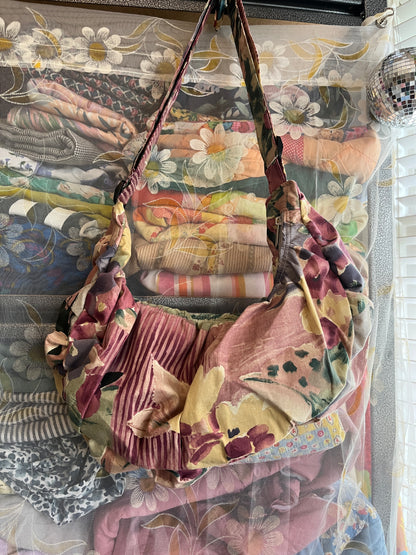 "Dusky Floral" Ruched Crescent Bag
