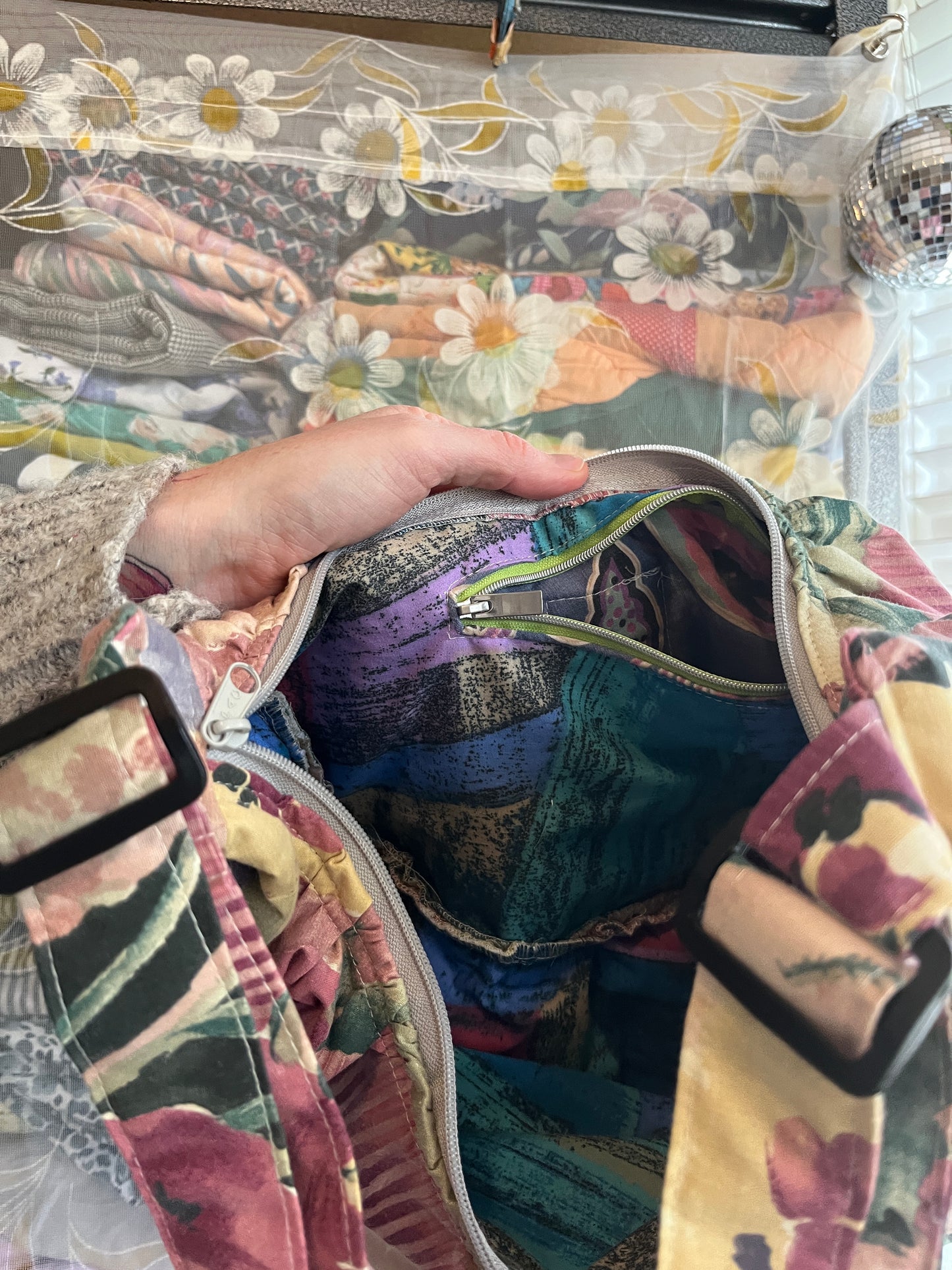 "Dusky Floral" Ruched Crescent Bag