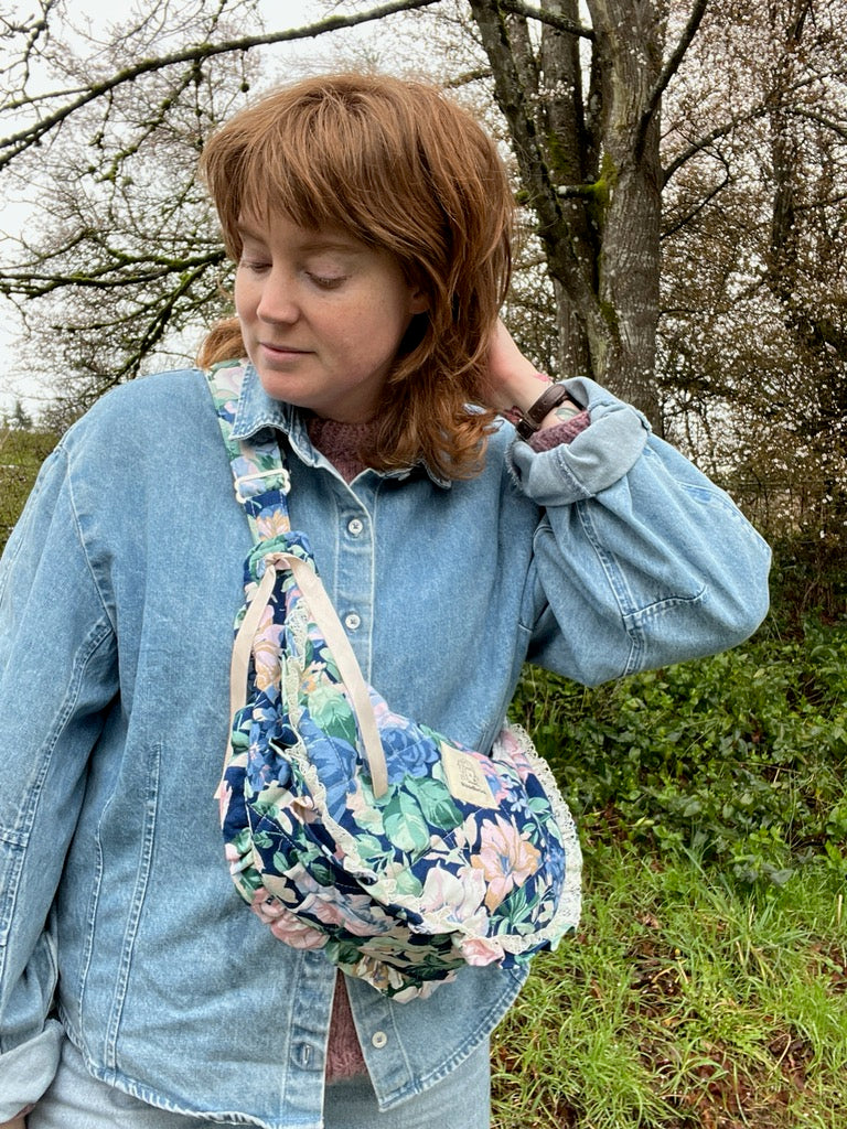 "Blue Rose Briar" Classic Crescent Bag