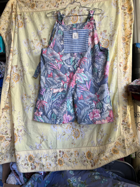 “Muted tropical” Adult Dungarees - Medium