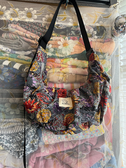 "Garden Under Snow" Ruched Crescent Bag