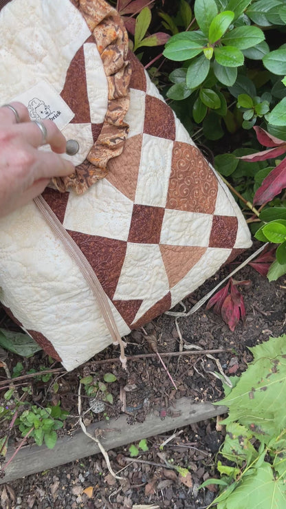 "Blooming Lattics" Upcycled Quilt Drawstring Backpack