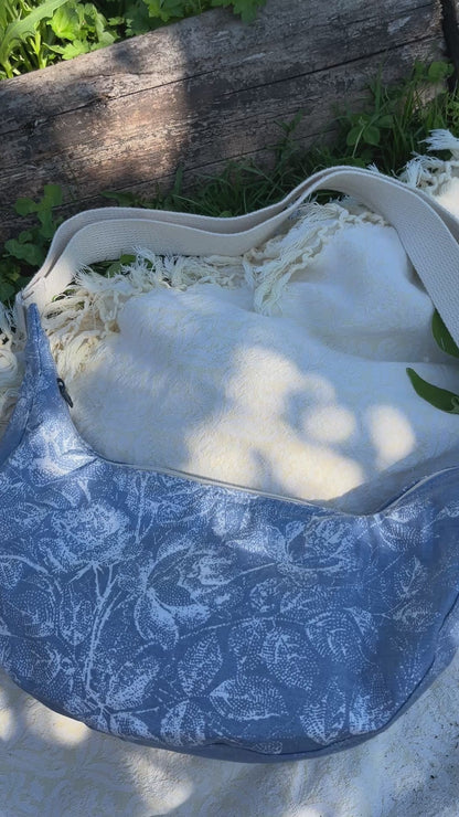 "Shimmering Water" Upcycled Classic Crescent Bag