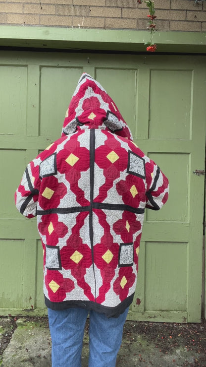 "Hood in the Woods" - Hooded Quilt Coat -L/XL
