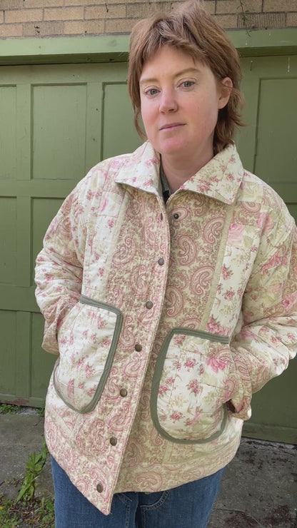 "Thyme" Upcycled Quilt Chore Coat - L