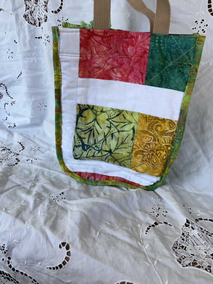 “Bold Batik” Lulu-style upcycled quilt shopping bag