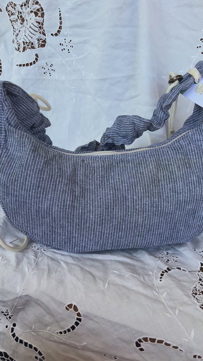 "Crushed Path" Upcycled Ruched Strap Classic Crescent Bag