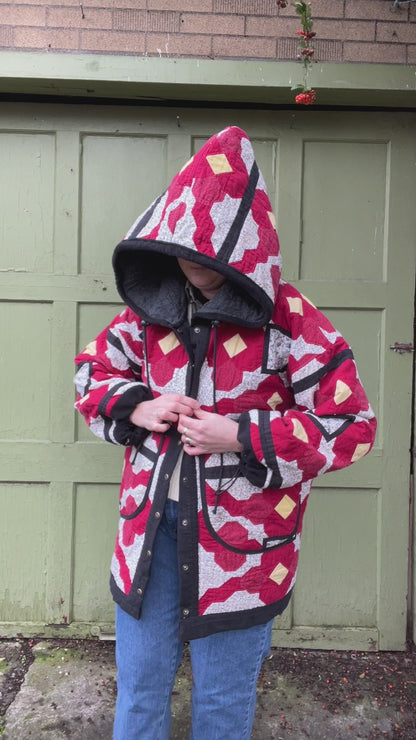 "Hood in the Woods" - Hooded Quilt Coat -L/XL