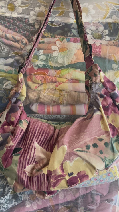 "Dusky Floral" Ruched Crescent Bag