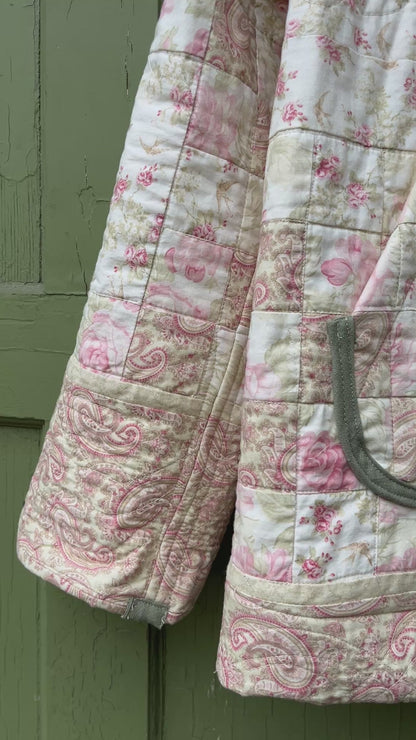 "Thyme" Upcycled Quilt Chore Coat - L