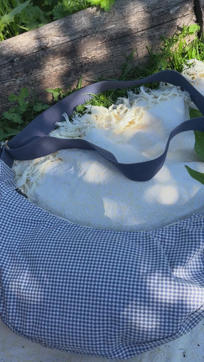 "Beach Picnic" Upcycled Classic Crescent Bag